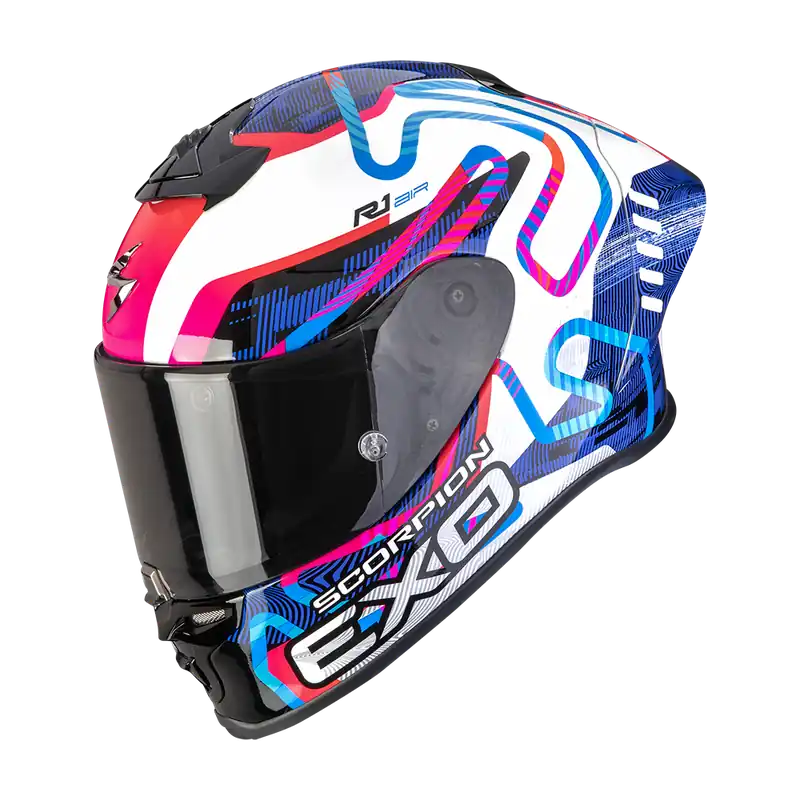 Scorpion Exo R1 Evo Air II Cornering White Blue Pink Exclusieve Aanbieding