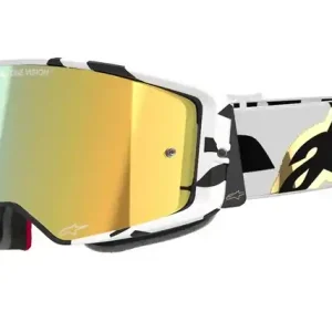 Aanbieding Alpinestars Supertech Corp witte en gouden motorcrossbril met gespiegelde gouden lens