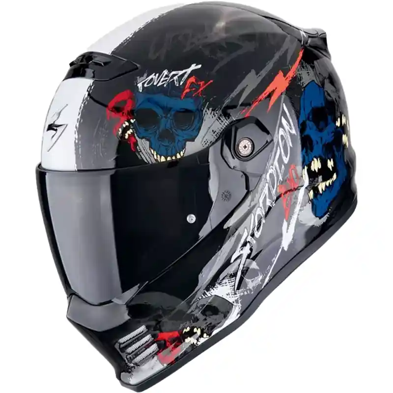 Integraalhelm Scorpion COVERT FX SKULLZ zwart-grijs-rood XS Op = Op