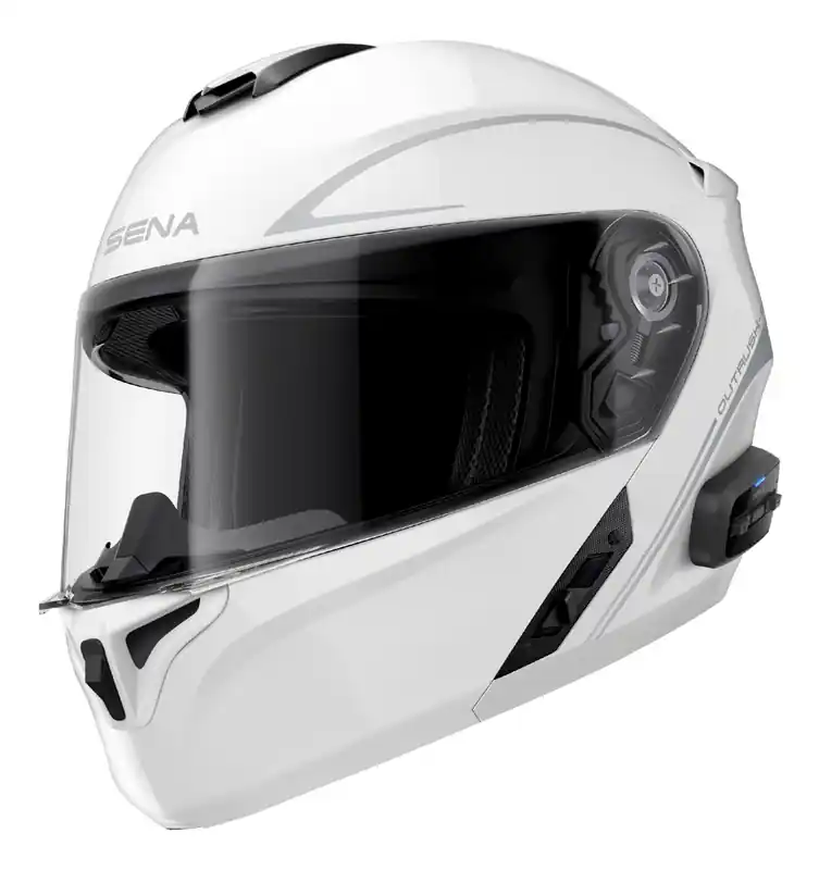 Opklapbare motorhelm met headset SENA Outrush R glanzend wit S Hoge Kwaliteit
