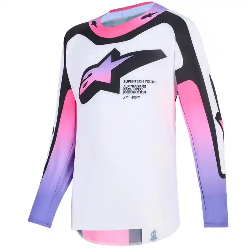 Alpinestars Supertech Vista Jeugd Kinder Motocross Jersey Wit-Paars-Zwart S Finale Uitverkoop