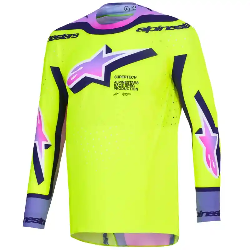 Alpinestars Supertech Vista motorcross shirt fluo geel-paars-zwart S Flitsaanbieding