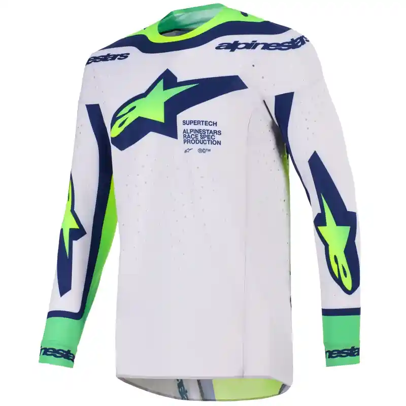 Alpinestars Supertech Vista crossshirt lichtgrijs-fluo geel-groen-blauw-roze S Gratis Retour