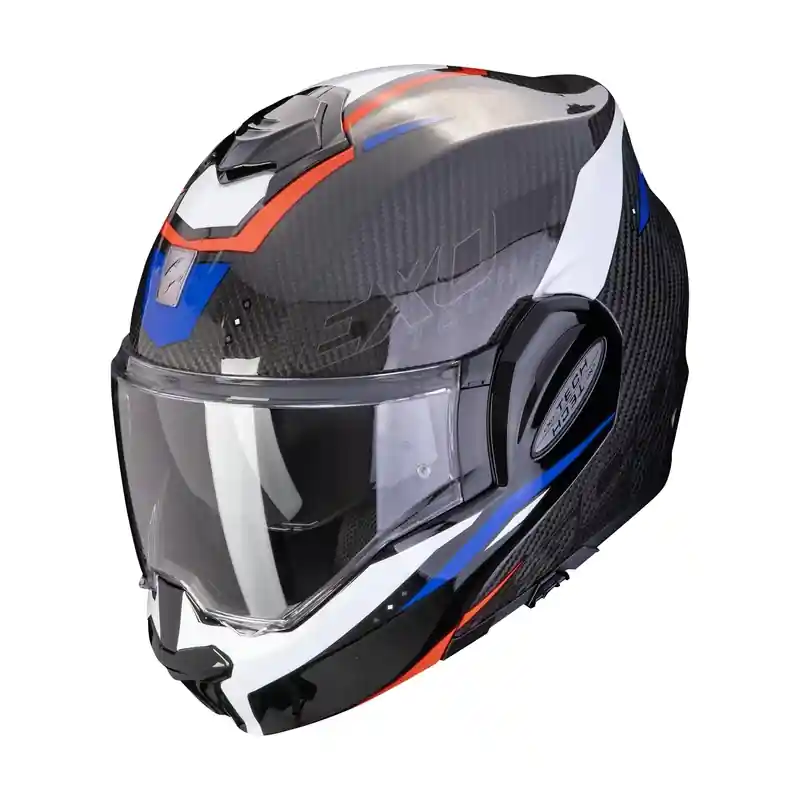 Uitverkoop Opvouwbare motorhelm Scorpion EXO-TECH EVO CARBON ROVER zwart-rood-blauw uitverkoop