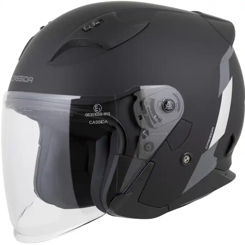 Actieprijs Cassida Reflex 2.0 veiligheidshelm voor motorfietsen (open gezicht) in matzwart-grijs-reflecterend zilver XS