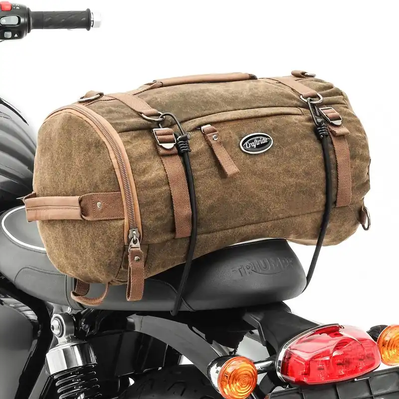Motor Buddyseat Tas Vintage 25L Canvas Rugzak Bagagerol achtertas bruin Craftride Finale Uitverkoop
