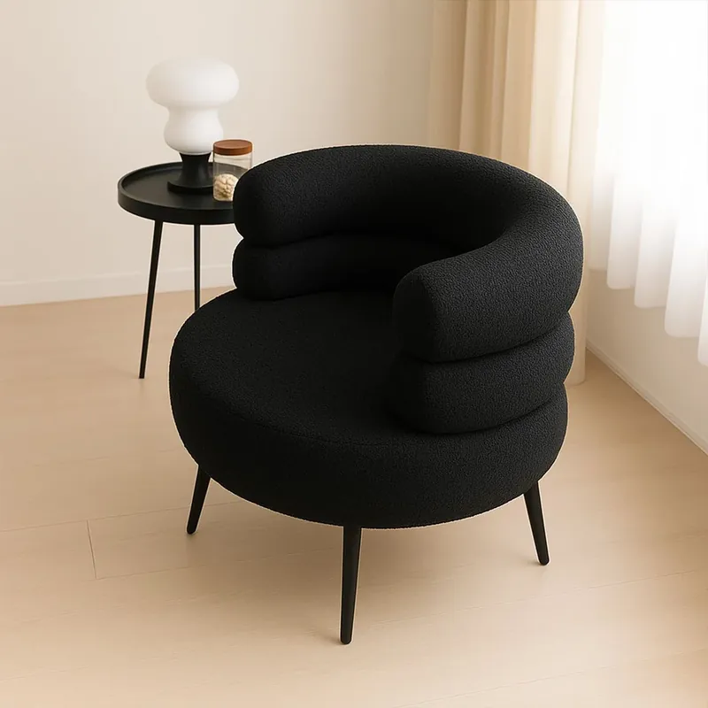 Shop Nu Bouclé fauteuil Divit PS16 comfortabele ronde lounge fauteuil zwart DPL1