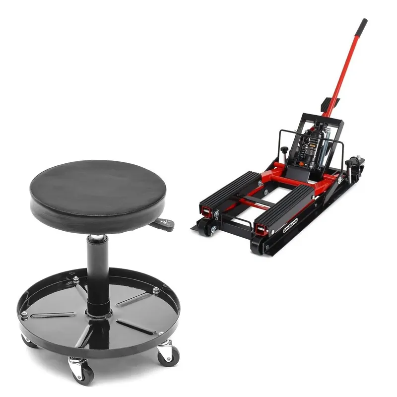Goedkoop Werkplaatskruk met wielen + lift Mid-lift L rood