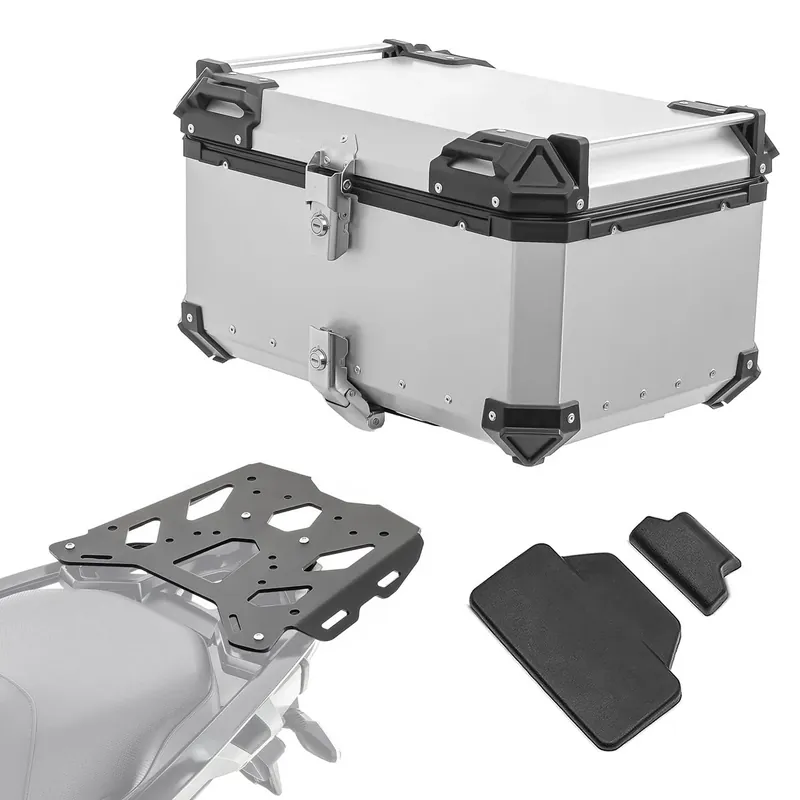 Laatste Kans Set Aluminium Topkoffer + Drager voor BMW R 1200 / 1250 GS Adventure 14-24 Topcase Bagtecs XB65 zilver + rugkussen