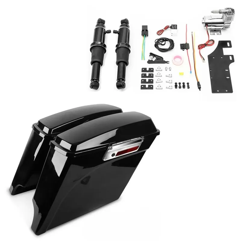Set: Luchtvering Chassis passend voor Harley Davidson Touring 94-23 Craftride Air Ride zwart + Zijkoffers passend voor Harley Davidson Touring 94-13 Craftride Stretched 35Ltr in zwart Aanbieding