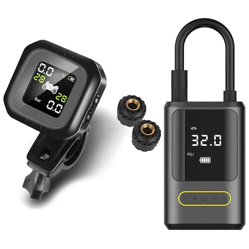 Beperkt Aanbod Set bandenspanningscontrolesysteem TPMS met temperatuurmeter en draadloze mini-compressor 4000 mAh 10 bar accu-luchtpomp