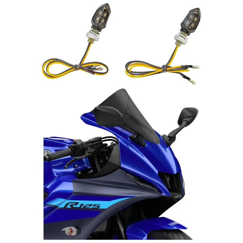 Set: LED-knipperlichten voor motor Lumitecs KP8 met E-keurmerk 2 stuks voor-achter getint + racingscherm met ABE RC67 passend für Yamaha YZF-R 125 23-25 voorruit racing Airoad donker getint 10062D Hete Deal