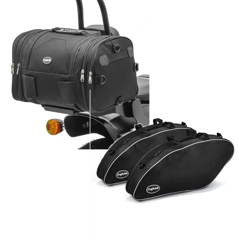 Beperkt Aanbod Set: Motorfiets Buddyseat Tas Craftride RB1 Bagagerol 24-30Ltr voor chopper cruiser en custombikes zwart + Binnentassen geschikt compatibel met Harley Davidson Sport Glide 18-24 zadeltassen Craftride