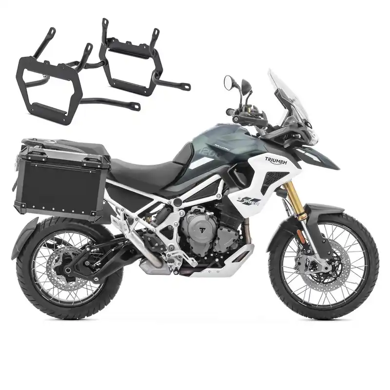 Set Aluminium Zijkoffers + kofferrek voor Triumph Tiger 1200 GT / Pro / Rally Pro 22-26 Koffers Bagtecs XWS38 zwart Quick-Lock Beperkte Voorraad
