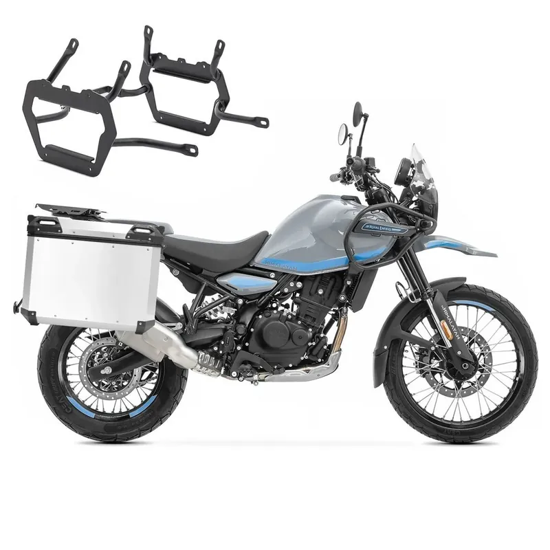 Weekendaanbieding Set Aluminium Zijkoffers + kofferrek voor Royal Enfield Himalayan 450 24-26 Koffers Bagtecs XW25 zilver