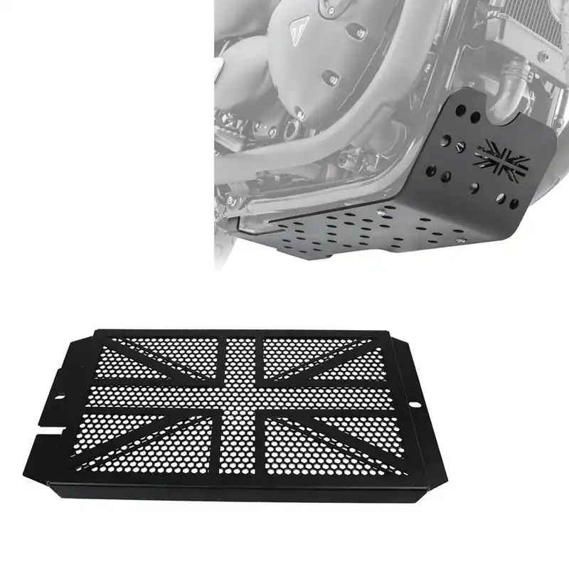 Set: Radiatorkap radiatorrooster Zaddox KM34 zwart + motorbescherming passend voor Triumph Bonneville T120 16-26 Motoguard aluminium belly pan bodembescherming zwart Beperkte Voorraad