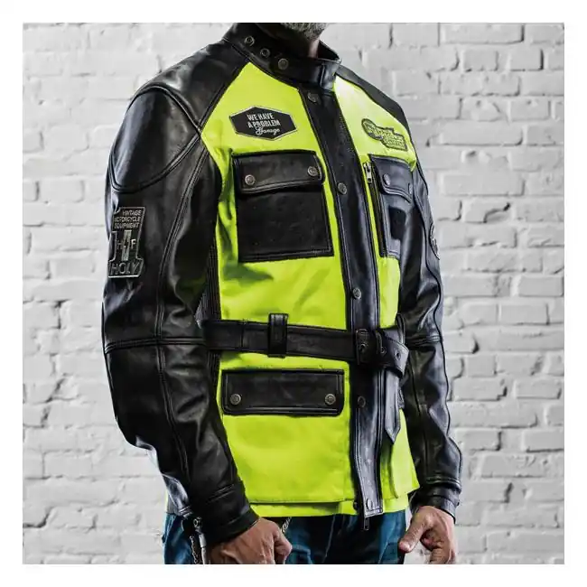 Holy Freedom Quattro Vision Leren Jas Zwart/Fluo Geel S Flitsaanbieding